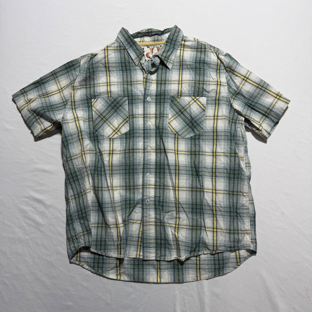 OP Ocean Pacific Mens XL Green Plaid Short Sleeve Button Up Shirt - Picture 1 of 11